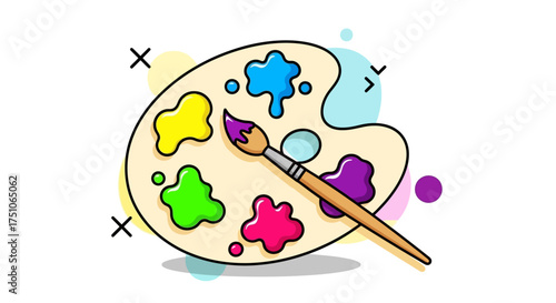 A vibrant vector illustration of a painter's palette with paintbrush, white background