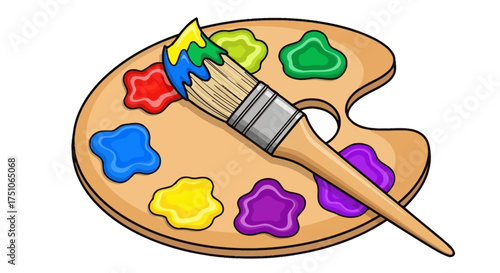 A vibrant vector illustration of a painter's palette with paintbrush, white background