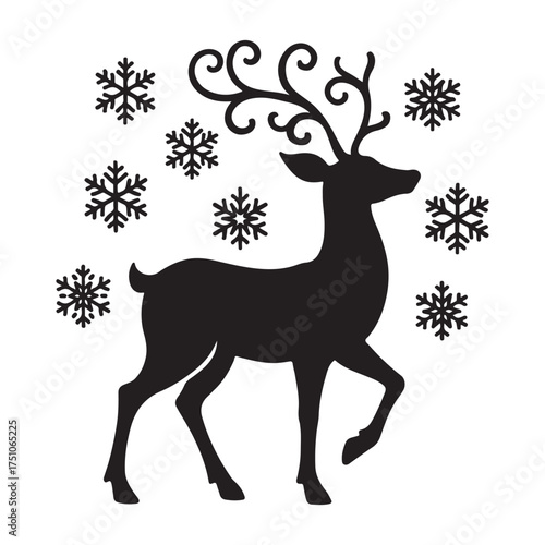Festive Reindeer Silhouette with Snowflakes