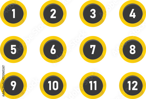 Yellow and black circle bullet and number set
