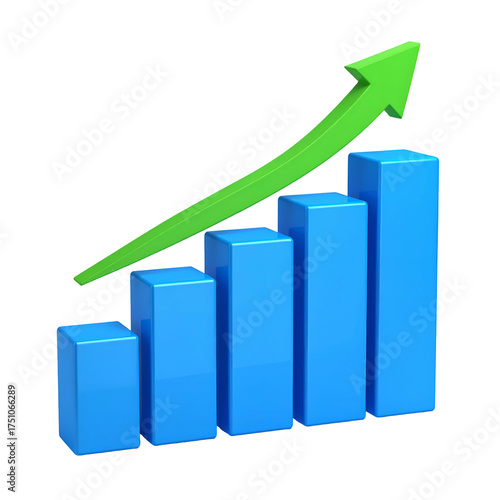 Free Download A 3D bar graph showing ascending blue bars with a green arrow pointing upwards - GFXLoad