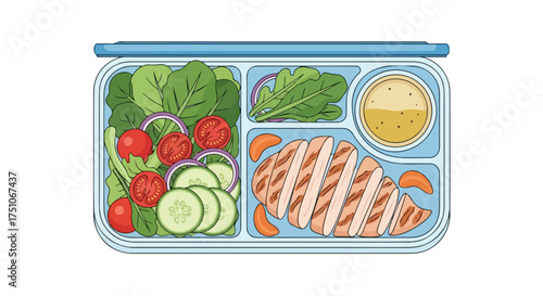 Illustrative Balanced Lunchbox with Grilled Chicken Salad and Tangy Vinaigrette for Healthy Eating Habits