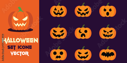 Spooky halloween jack o lantern faces collection for festive decorations and party invitations seamlessly integrated into your designs
