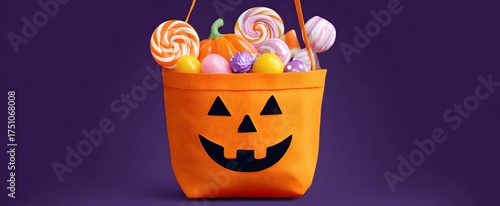 Trick or treat bag packed with a variety of Halloween candies