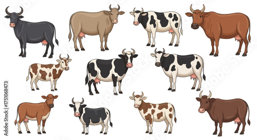 A cartoon vector illustration of various farm animals isolated on white background, white background
