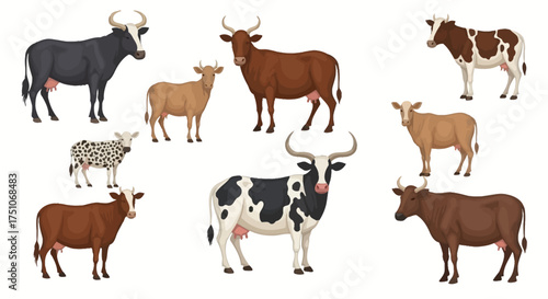 A cartoon vector illustration of various farm animals isolated on white background, white background