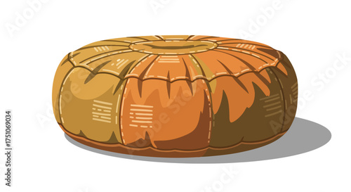Stylized illustration of a round pouf with a segmented pattern and soft, earth-tone colors offering a sense of comfort and relaxation