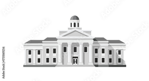 Stylized illustration of a neoclassical building with columns and dome architecture evoking institutional grander and establishment stability