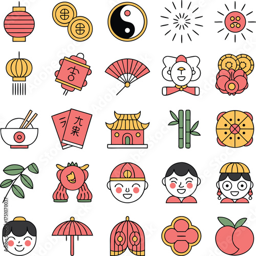 Minimalist Asian Spring Festival and Tradition Clipart.