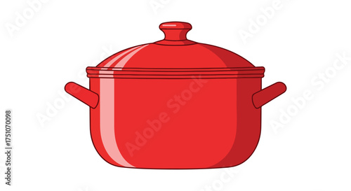 Detailed illustration of a shiny red cooking pot with lid on a white background featuring smooth lines and gradients for visual appeal