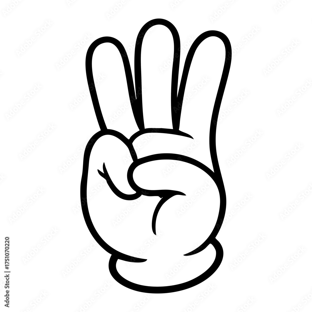 Obraz premium Cartoon Hand Showing Three Fingers in a White Glove Style