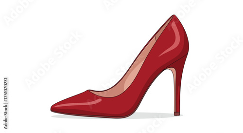 Elegant scarlet stiletto heel illustration on a crisp white backdrop, showcasing sophistication and classic style in footwear fashion