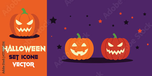 Spooky halloween jack o lantern pumpkins with scary faces and festive stars create a festive holiday design