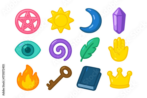 Mystical icon set: vibrant symbols of magic and spirituality