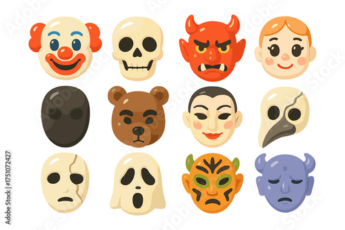 Cartoon character face masks with halloween and carnival designs