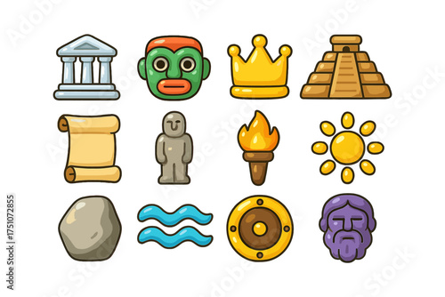 Colorful ancient symbols collection featuring icons from different civilizations