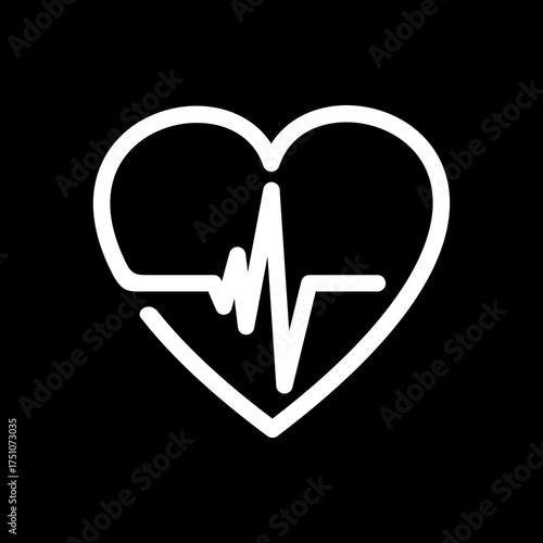 Heartbeat, heart beat pulse flat icon isolated on black background