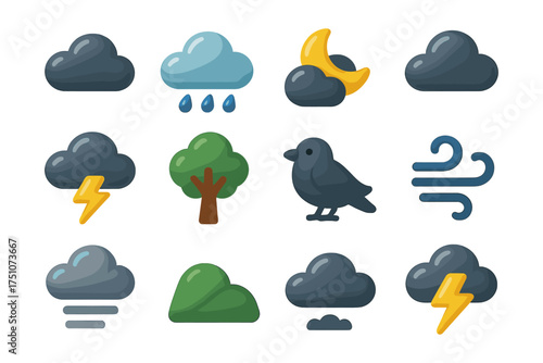 Colorful weather and nature icons set with flat design style