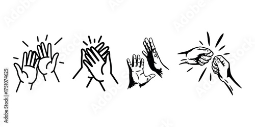 High Five Gesture Illustration: A Symbol of Success, Agreement, and Teamwork in Black and White