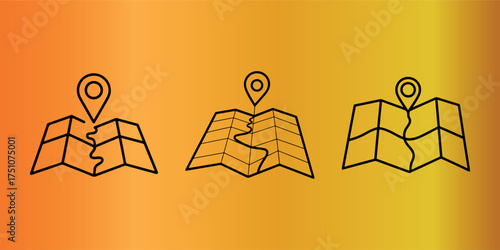 Folded Map Icon with Location Pin on a Golden Gradient Background for Travel Planning