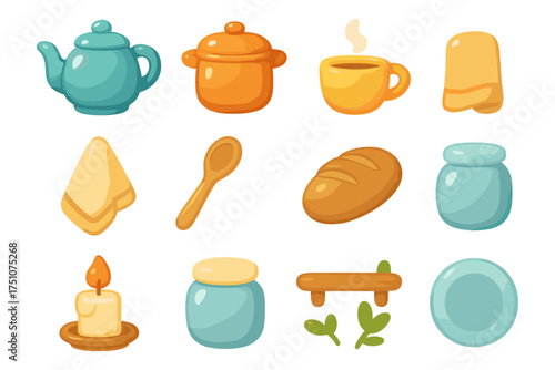 Colorful kitchenware and accessories with hand-drawn charm for cozy home decor