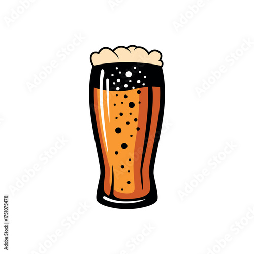 Cold Pint of Beer Cartoon Illustration with Foam and Bubbles – Brewery, Celebration, and Beverage Vector Graphic