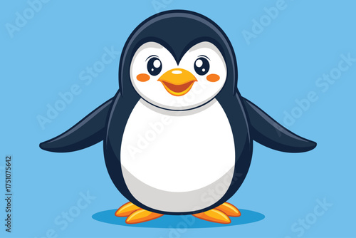 Cute cartoon penguin with orange beak and feet on white background