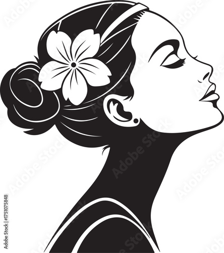 Elegant Woman Silhouette with Flower in Hair – Beauty and Fashion Vector Illustration