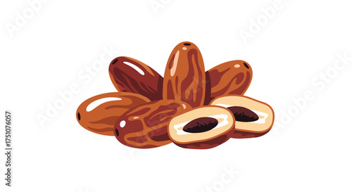 Artistic representation of dates, a traditional fruit associated with middle eastern and north african cultures, depicted on a clean white backdrop