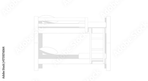 Minimalist White Bunk Bed Outline Drawing for Childrens Room.