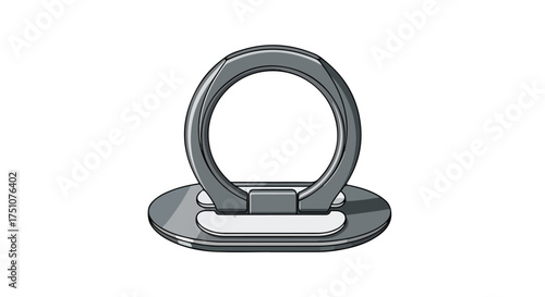 Stylized silver phone ring stand with minimalist design featuring a clean aesthetic on a plain background with slight shadows