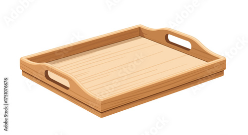 Wooden tray, rustic serving platter with handle, natural wood grain, simple design for various applications like food service and home decor,