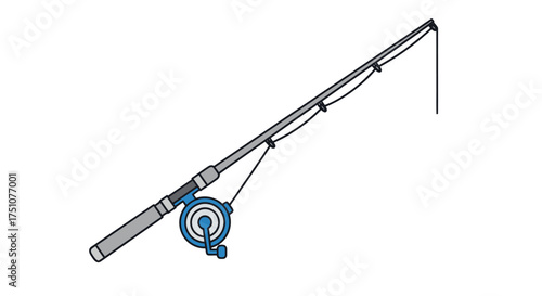 Simple Illustration of a Fishing Rod with Reel and Line.