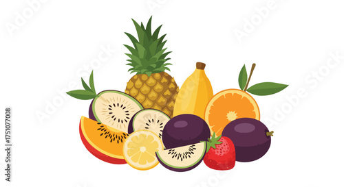 Vibrant display of fresh tropical fruits evoking a healthy lifestyle with an appealing composition, representing a selection of tasty and nutritious