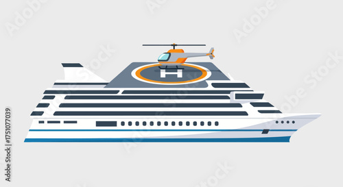 Luxury Superyacht with Helicopter Pad and Aircraft.