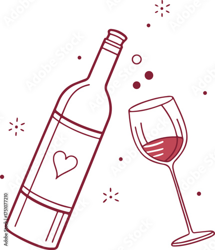Wine Bottle and Glass Illustration – Romantic Red Wine Vector Art