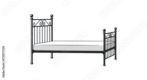 Black Metal Bed Frame with Mattress Decorative Headboard and Footboard Design.