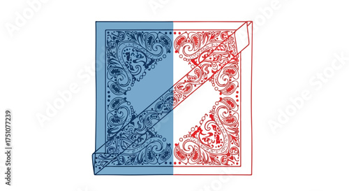 Dual-Toned Bandana Displaying Contrasting Colors and Intricate Paisley Pattern Artwork Design