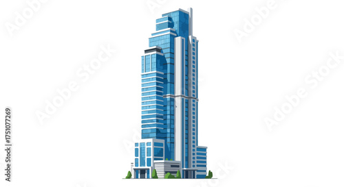 Architectural marvel soaring skyward: Modern glass skyscraper in urban landscape presents a vision of contemporary design and city life