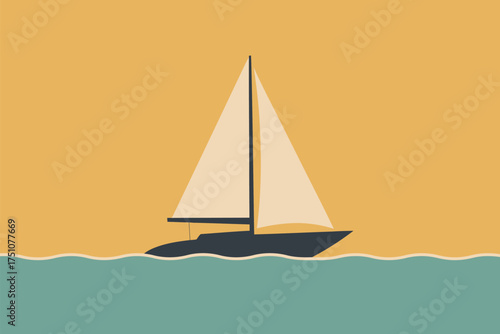 A sailboat glides across the water under a warm sky.
