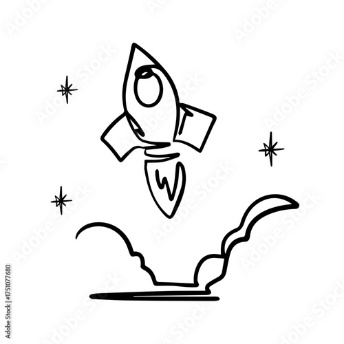 rocket launching line art doodle illustration