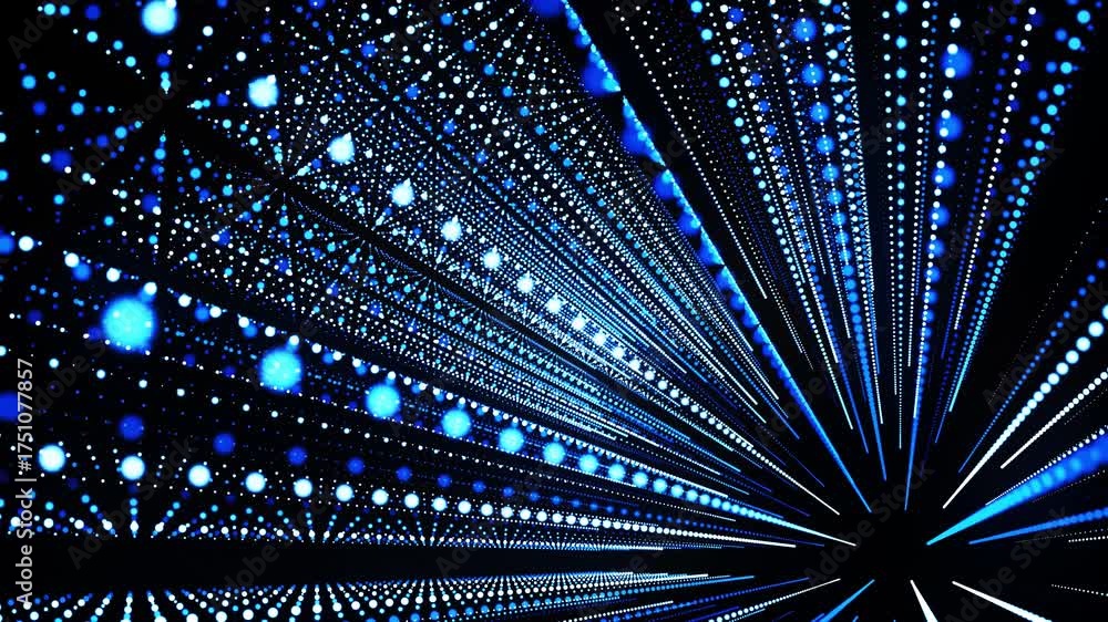 abstract 3d loop background with glowing particles lined up in rows in ...