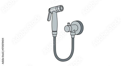 Isolated gray bidet shower with a trigger and attached hose on a white background showing bathroom fixtures installation plumbing system for