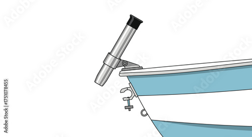 Silver fishing rod holder securely mounted on the bow of a boat.