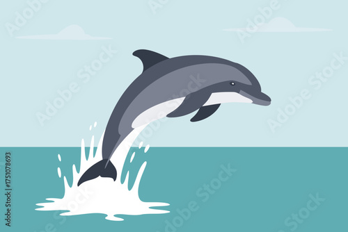 A dolphin leaps joyfully out of the ocean water.