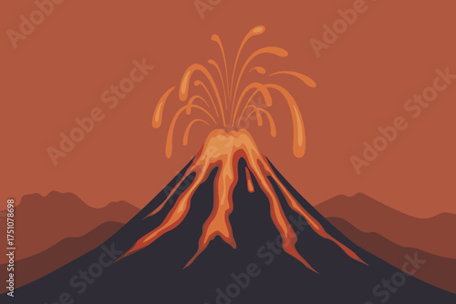 A volcano erupts with lava spewing into the sky.