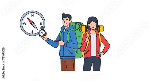 Adventurous hikers with a compass ready for exploration.