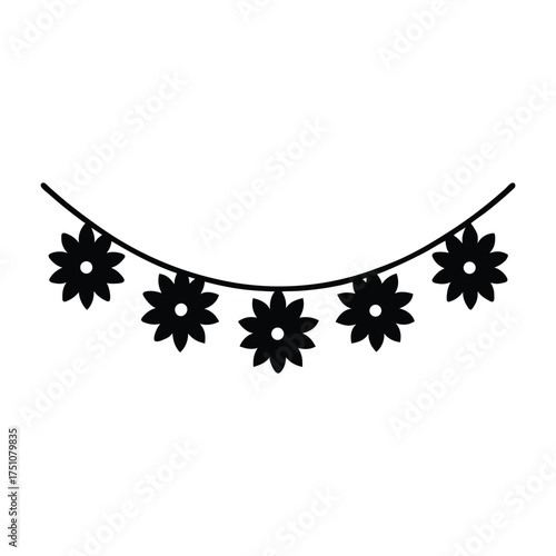 Decorative Toran and Flower Garland Vector Silhouette