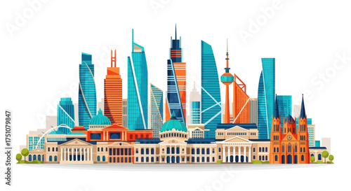 Colorful Vector Illustration of a Modern City Skyline.