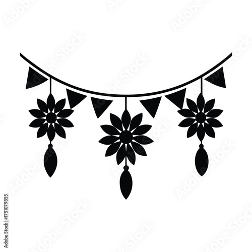 Decorative Toran and Flower Garland Vector Silhouette